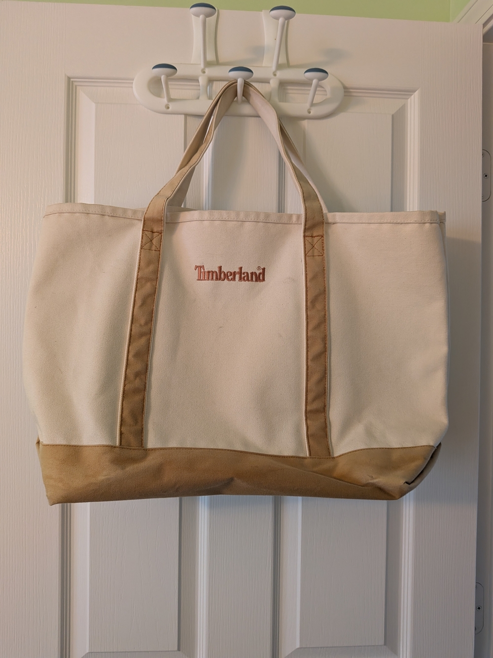 Timberland Cream Canvas Tote Bag with Tan Accents